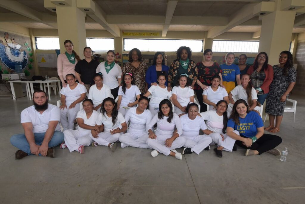 A delegation of legislators from six's reproductive freedom leadership council meet with el salvadoran women serving time for abortion, which is banned in the country.