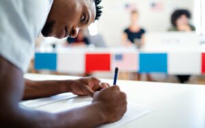 African-american man voter in polling place