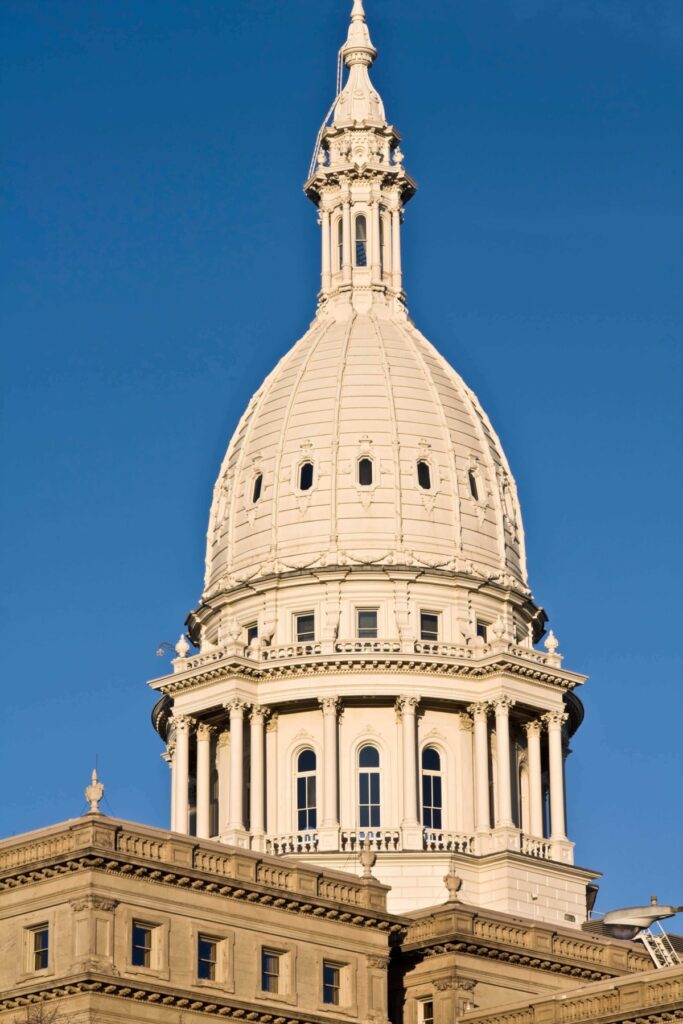 Exterior of the Michigan State capitol building's dome