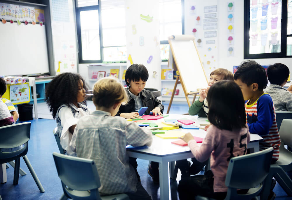 Group of diverse students at daycare or classroom