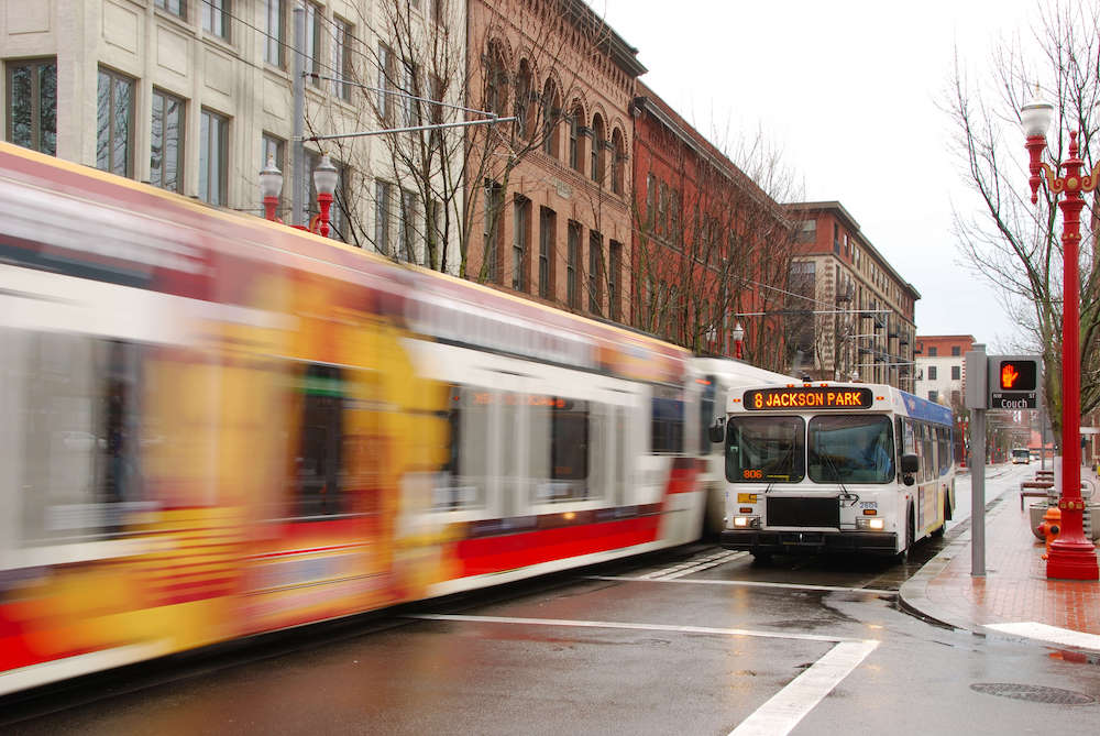 Portland Oregon public buses in the downtown area