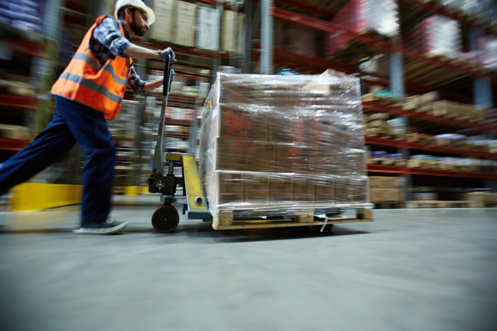 Warehouse worker in motion