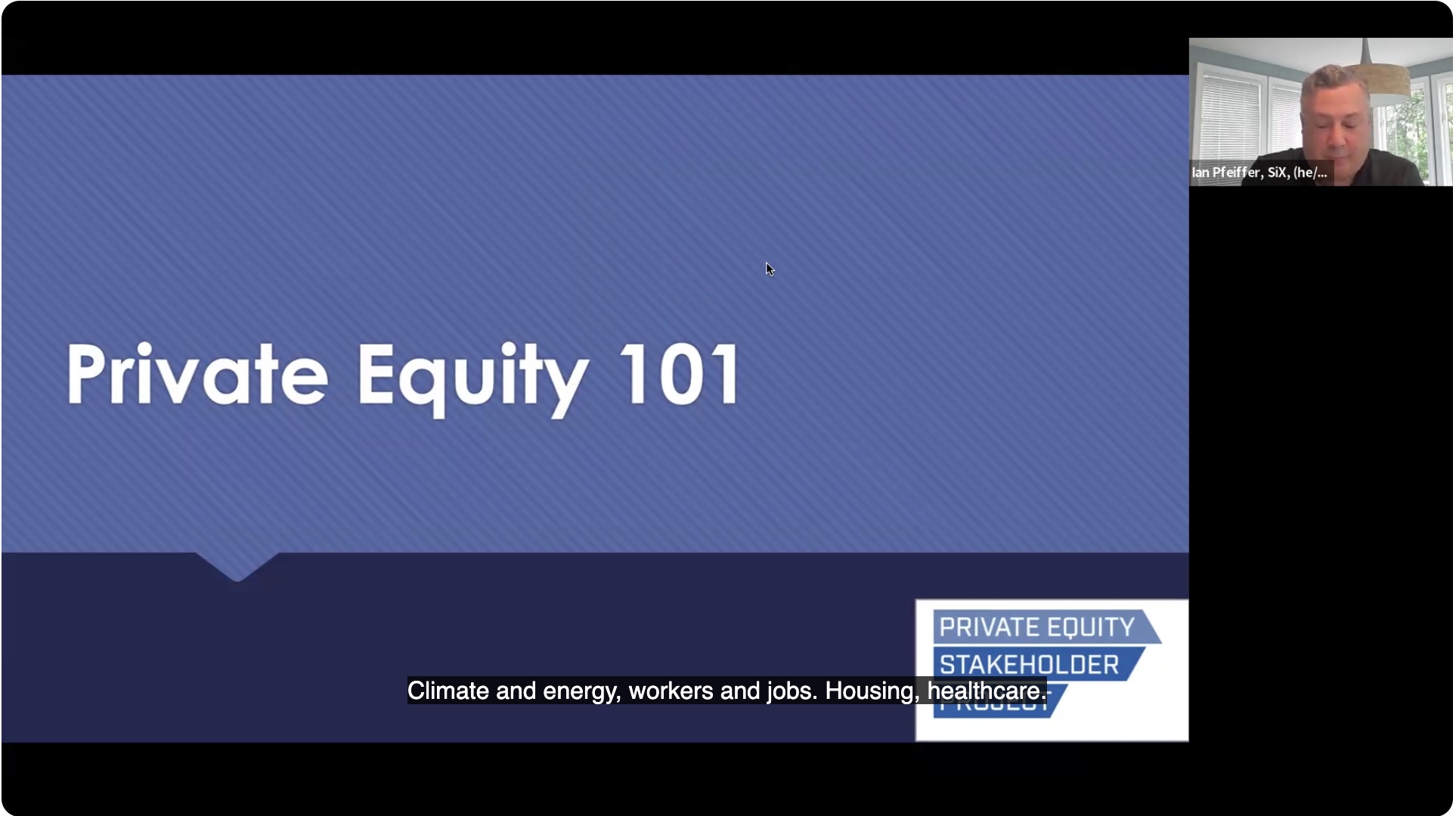 Screenshot from the Private Equity Zoom meeting.